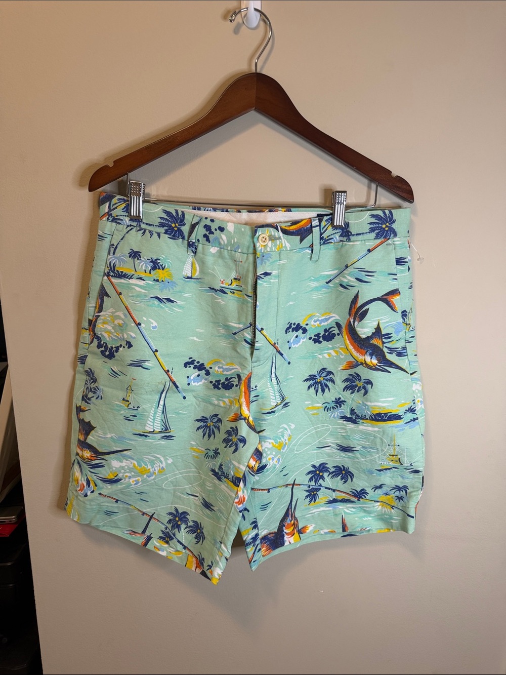 Polo by Ralph Lauren Mint Green Tropical Print Flat Front Shorts